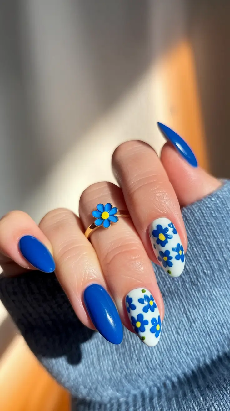 Must-Try Nail Designs for Summer 2025 Bold Blue Daisies