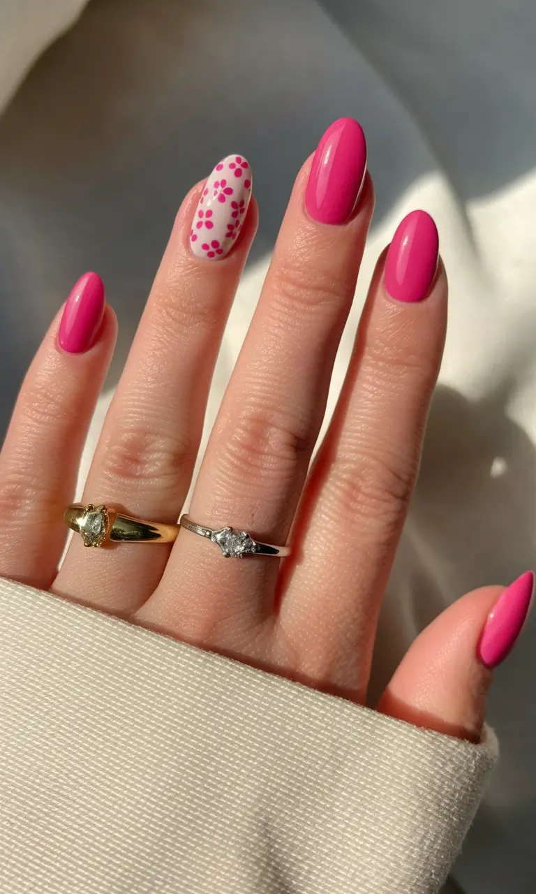 pink summer nails Fresh Floral Pop with a Simple Twist