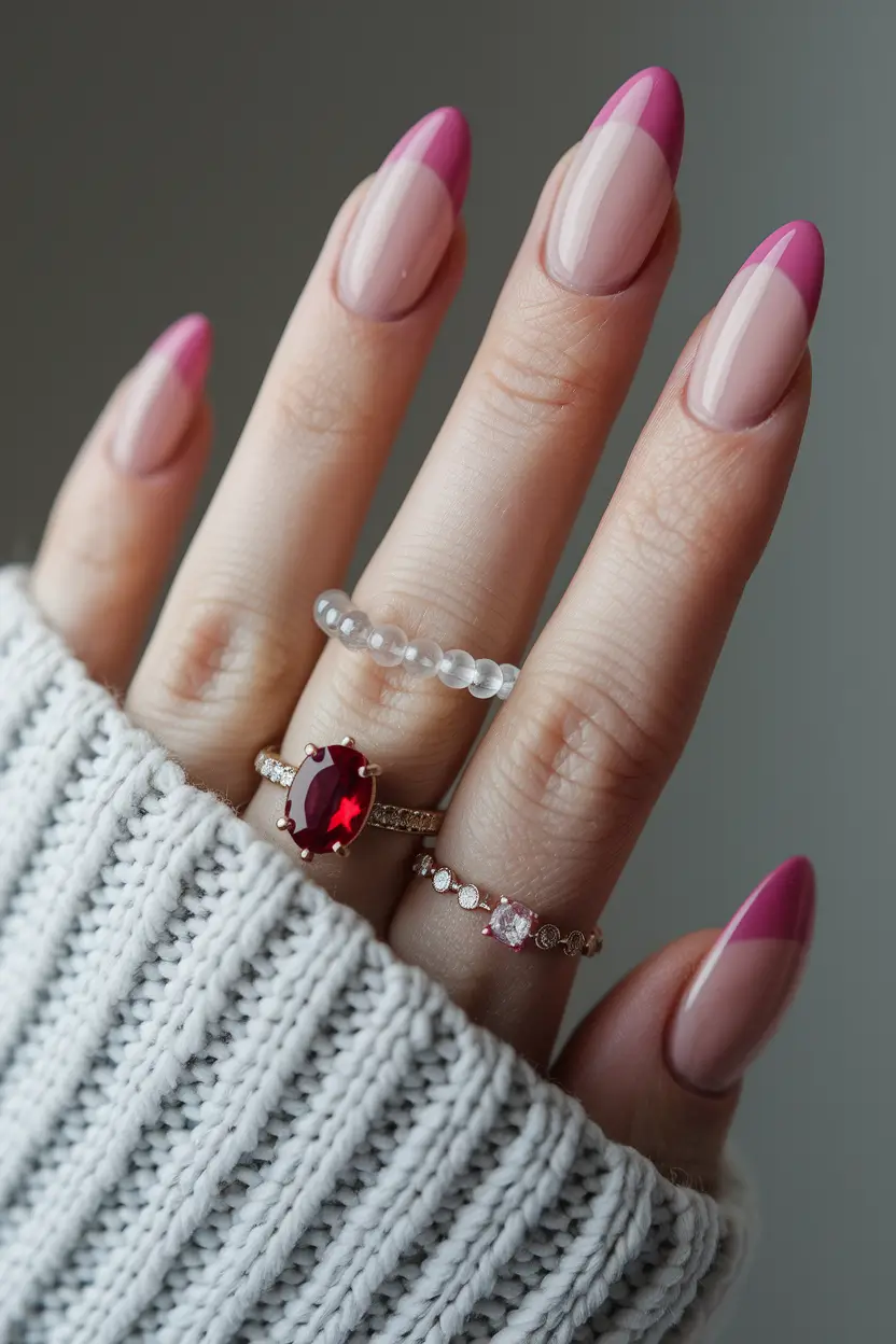 pink summer nails Modern French Tip in Pink