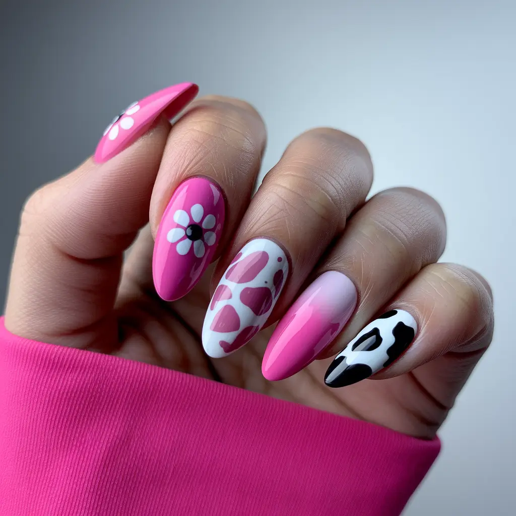 pink summer nails Pop Art Farm Meets Retro Flower Power