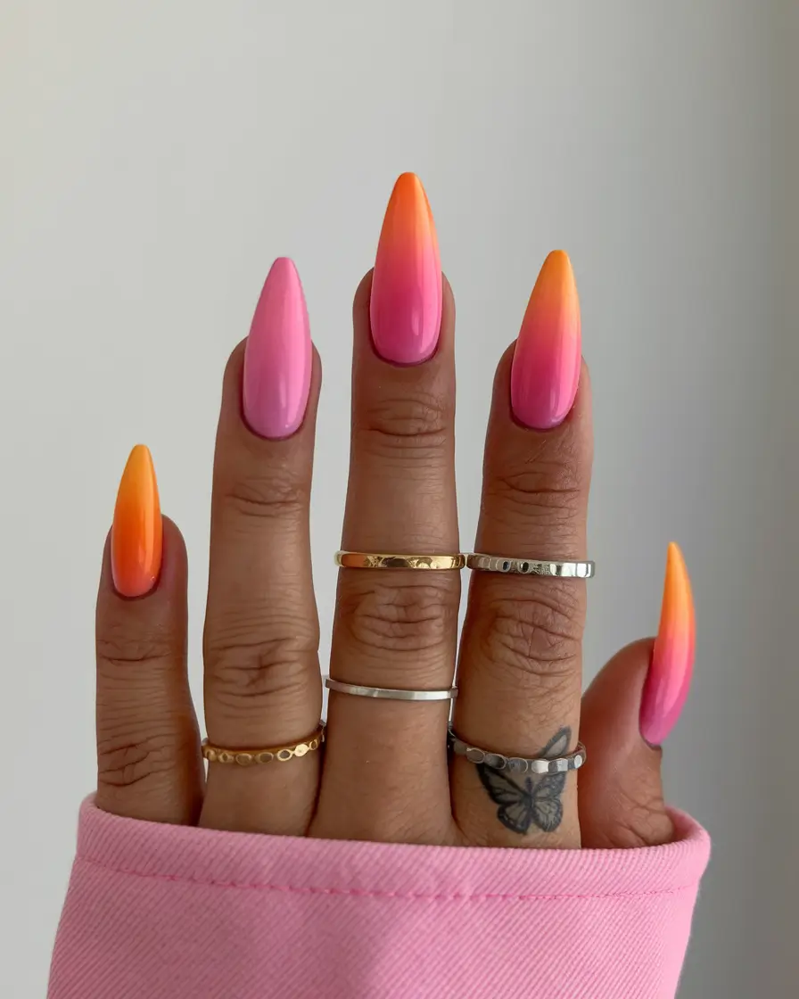 pink summer nails Tangerine Sunset Gradient
