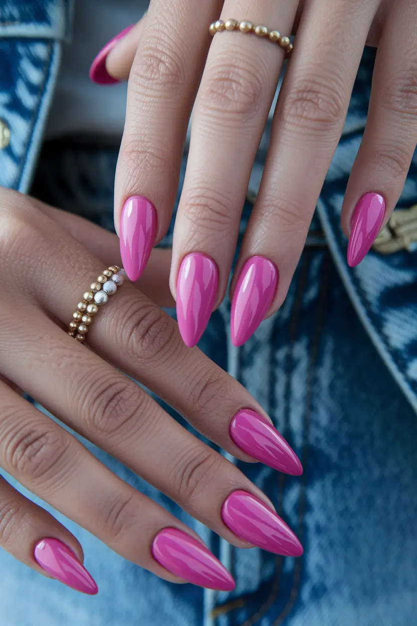 pink summer nails High-Shine Pink for Denim Days