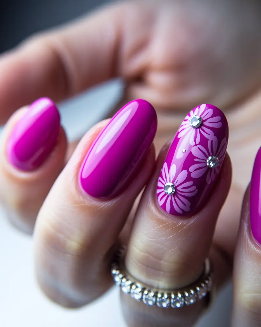 pink summer nails Glam Blooms and Crystal Moments