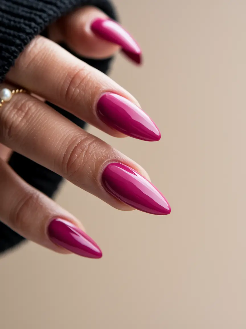 pink summer nails Bold Berry Almond for Sultry Evenings