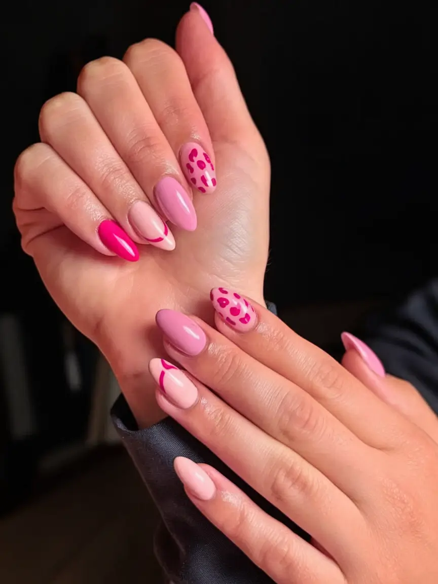 pink summer nails Mixed Pinks with Whimsical Leopard