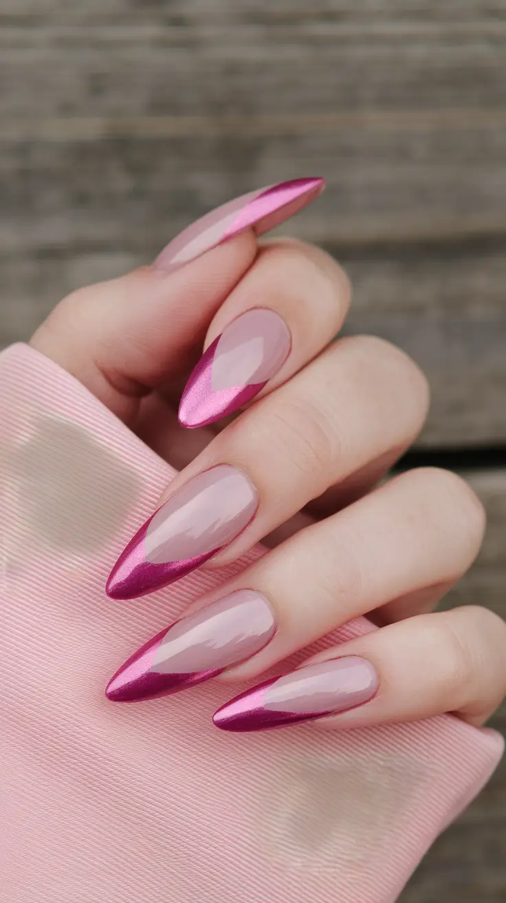 pink summer nails Futuristic French in Chrome Berry