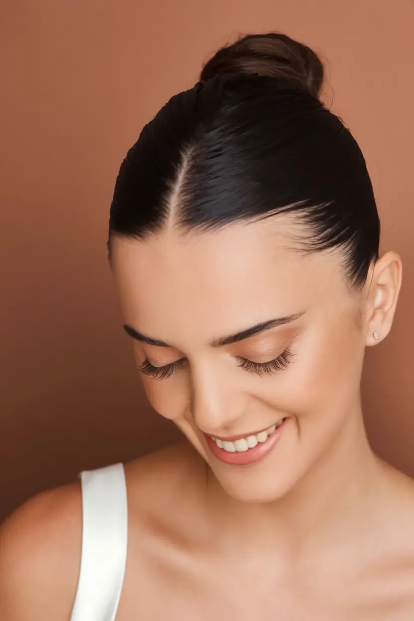 Quick Bun Hairstyles for Summer 2025! Sleek Center-Parted Top Knot