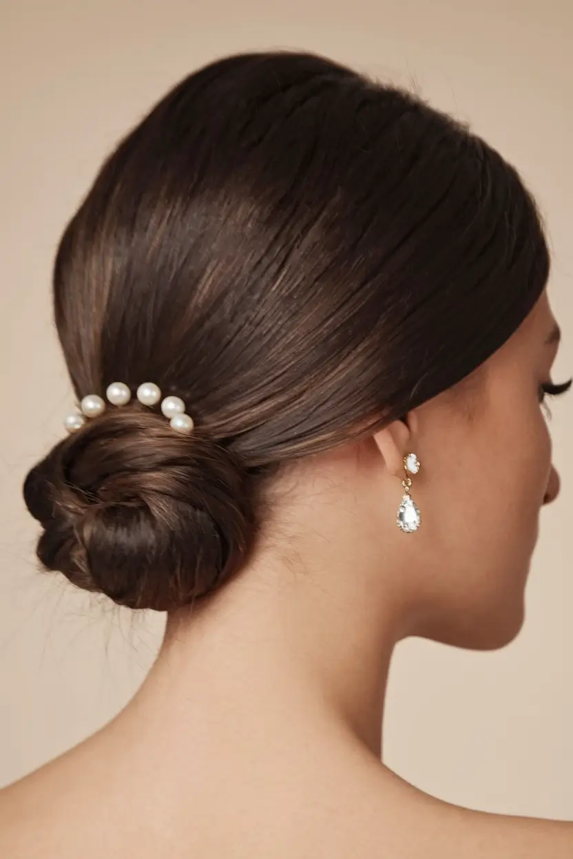 Quick Bun Hairstyles for Summer 2025! Pearl-Adorned Low Bridal Bun