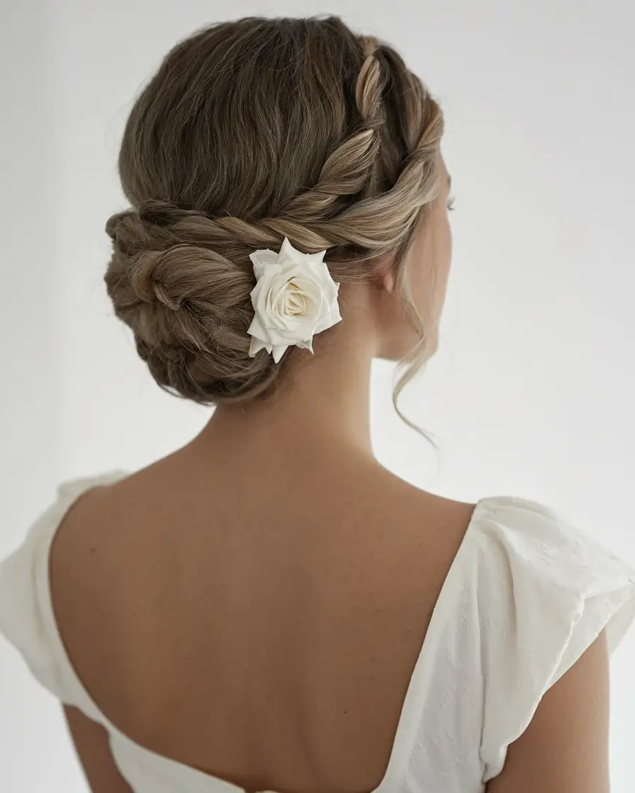 Relaxed Trends Vacation Hairstyles for Summer 2025 Floral Braided Chignon with Crown Twist