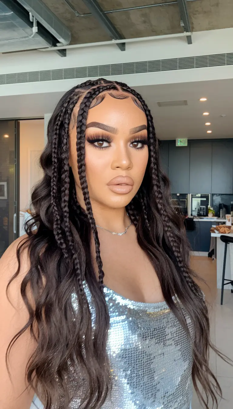 Relaxed Trends Vacation Hairstyles for Summer 2025 Box Braids with Curled Edges and Defined Baby Hair
