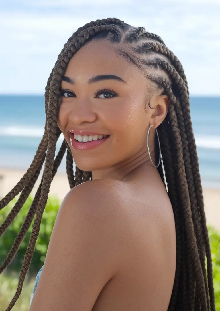 Relaxed Trends Vacation Hairstyles for Summer 2025 Beach-Length Brown Box Braids