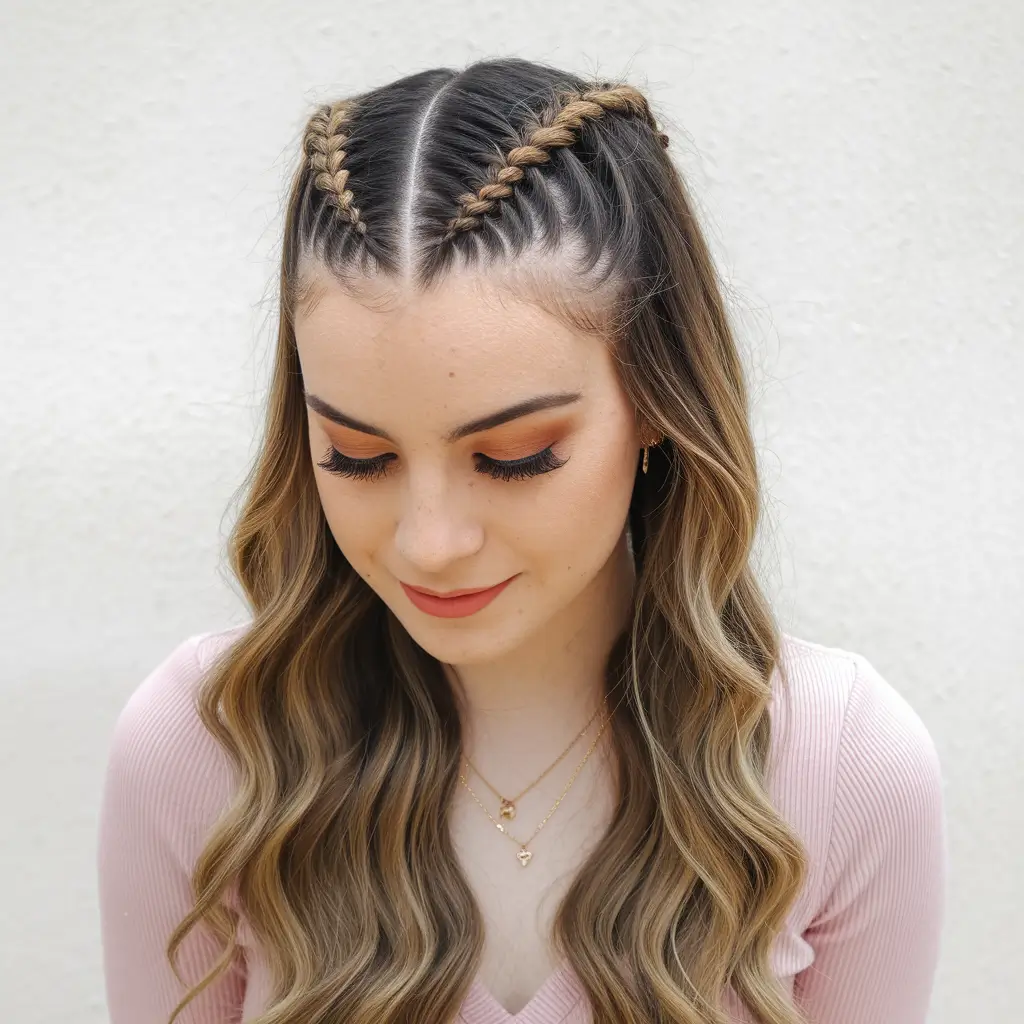 Relaxed Trends Vacation Hairstyles for Summer 2025 Double French Braids with Cascading Waves