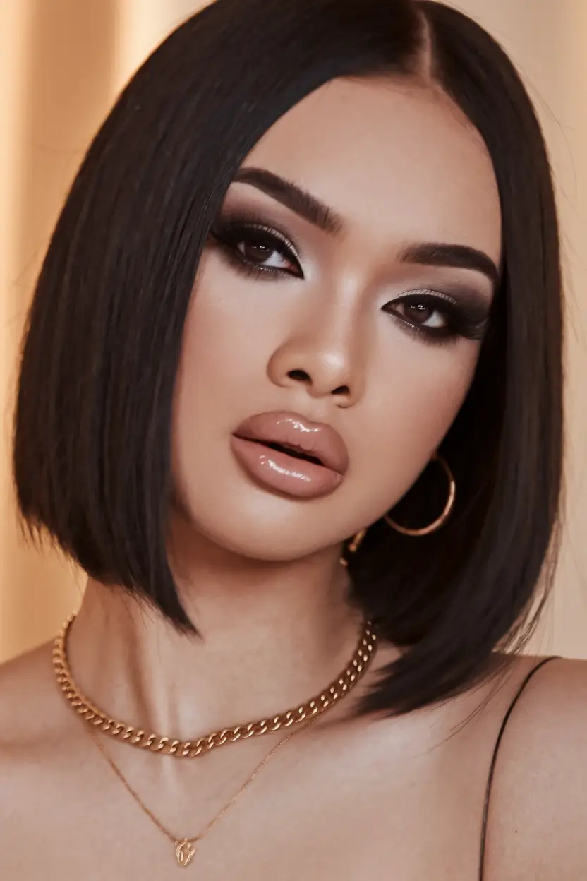 Short & Chic Summer Haircuts - Must-Try 2025 Looks Glossy Jet-Black Precision Bob
