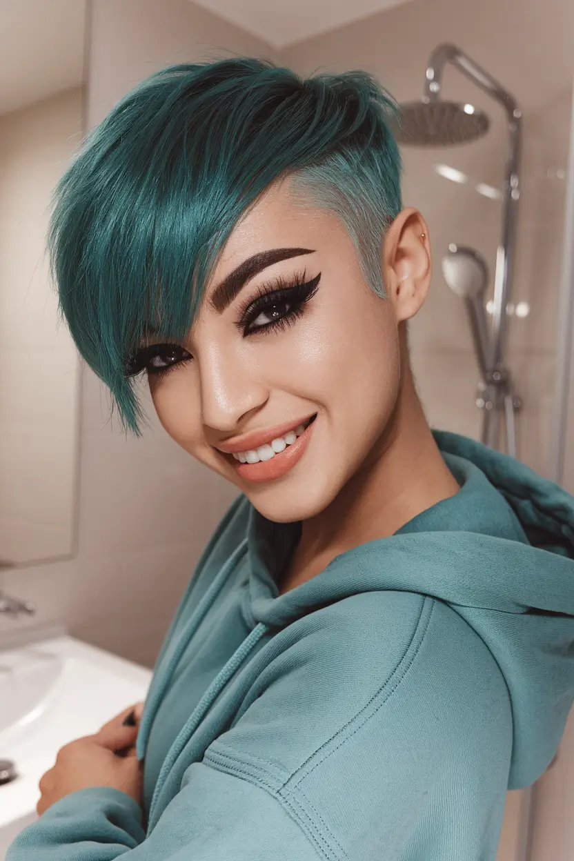 Short & Chic Summer Haircuts - Must-Try 2025 Looks Teal Shaved Undercut Pixie