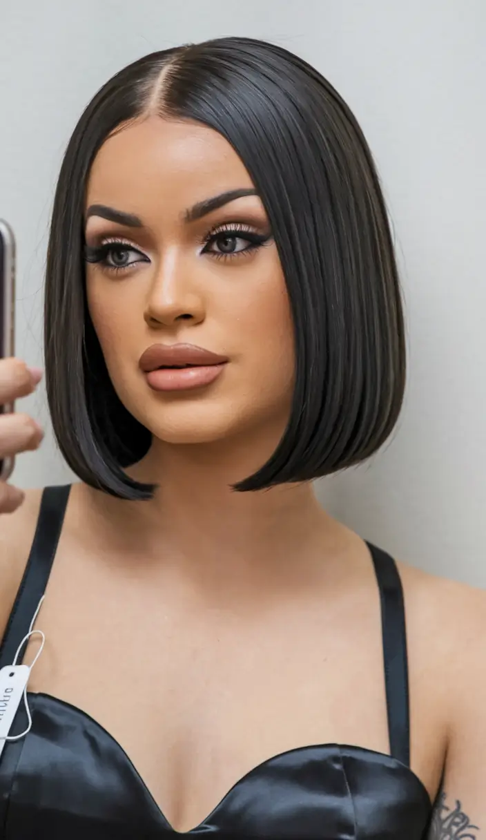 Short & Chic Summer Haircuts - Must-Try 2025 Looks Flawless Glass Bob with Center Part