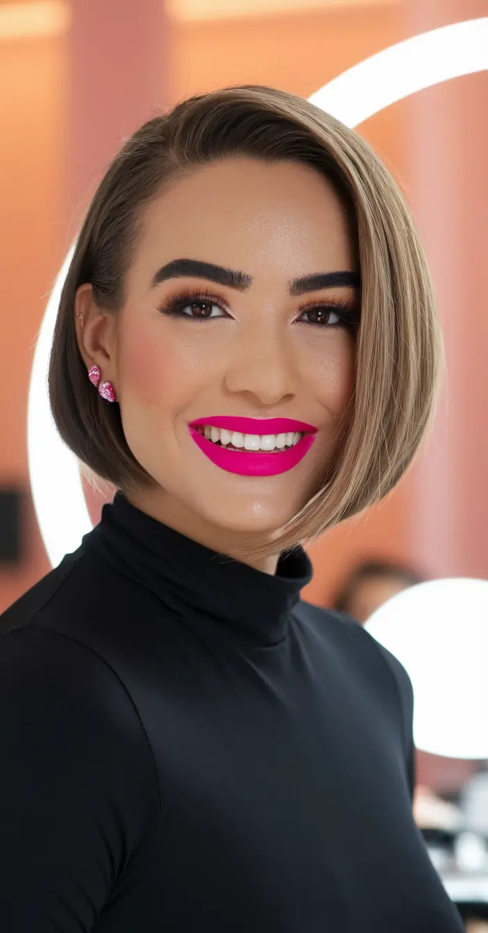Short Hair, Big Style: Top Summer Looks 2025 Glossy Graduated Bob with Sharp Lines