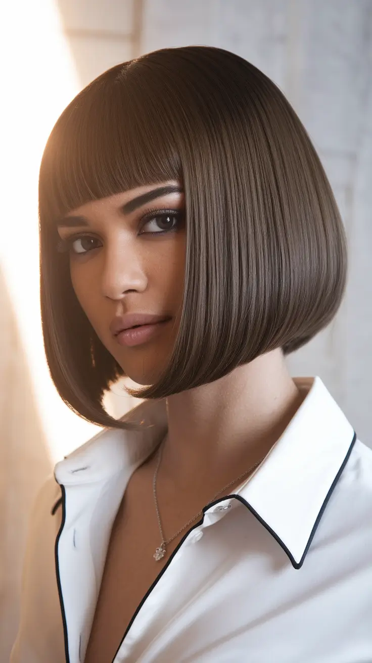 Short Hair, Big Style: Top Summer Looks 2025 Glossy French Bob with Baby Bangs