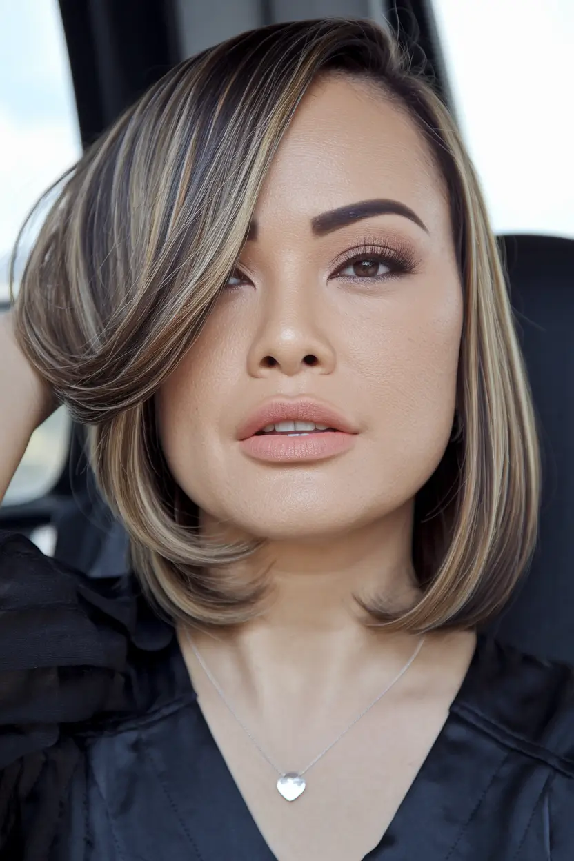 Short Hair, Big Style: Top Summer Looks 2025 Side-Swept Bronde with Subtle Flip