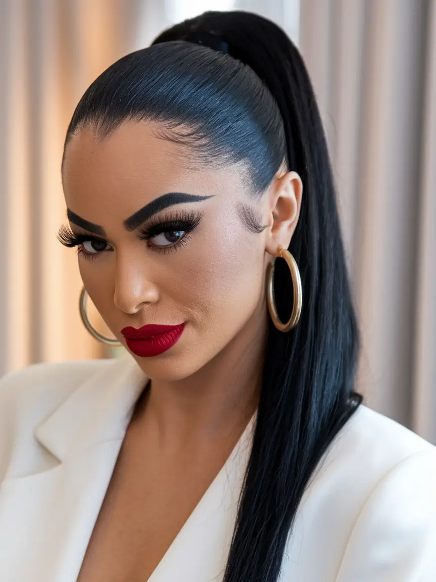 Simple Updos Hairstyles Perfect for Summer 2025! Dramatic High Ponytail with Sculpted Baby Hairs