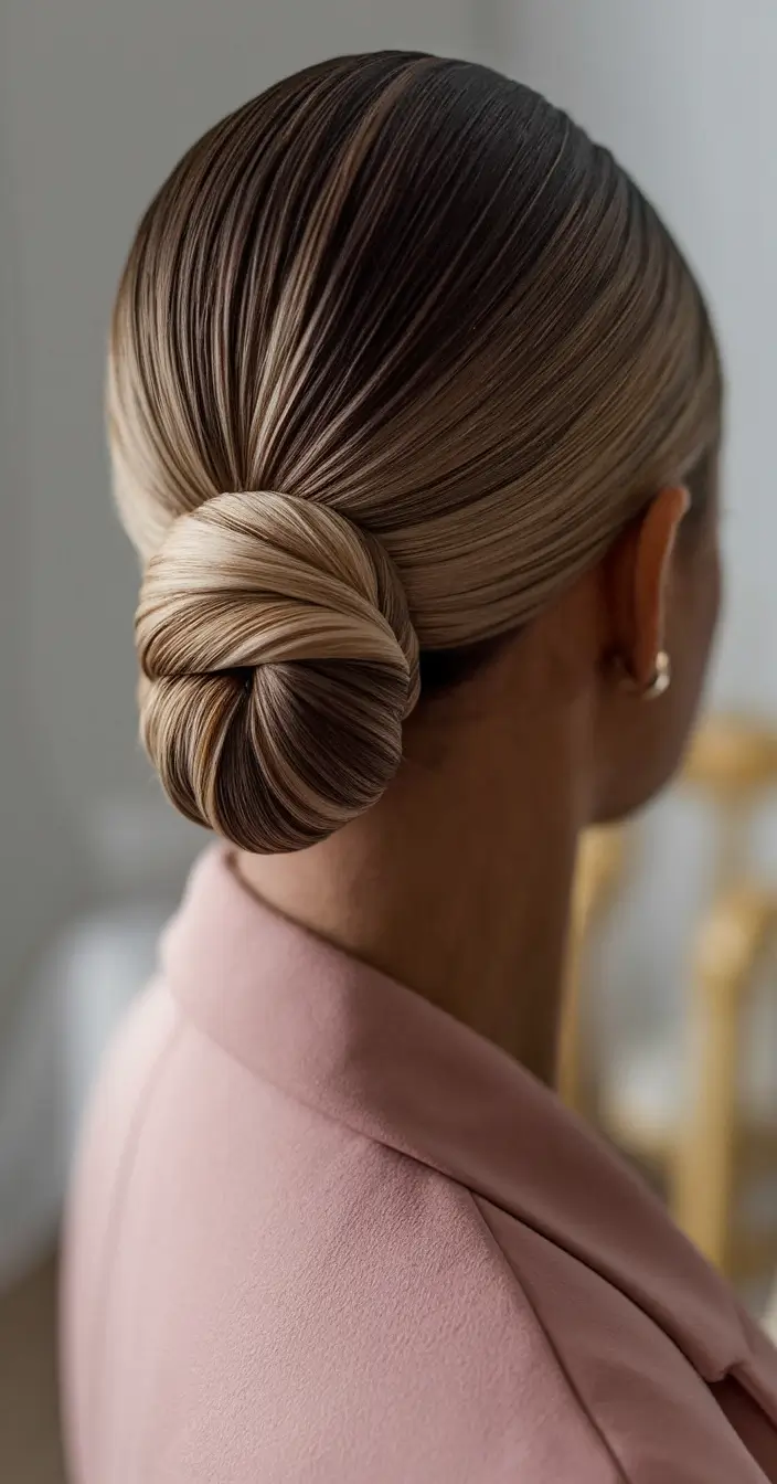 Simple Updos Hairstyles Perfect for Summer 2025! Sculpted Low Bun with Dimensional Blonde