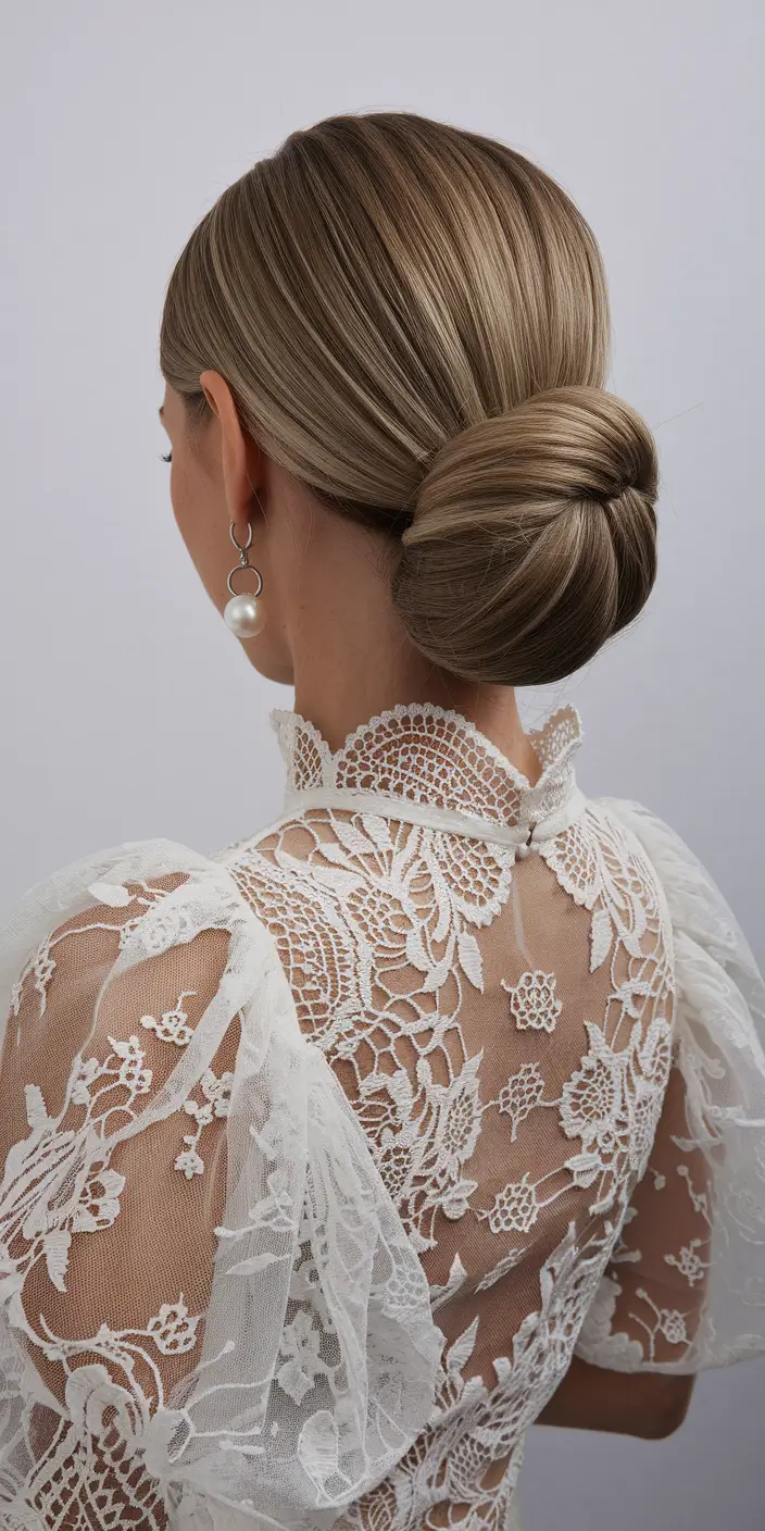 Simple Updos Hairstyles Perfect for Summer 2025! Romantic Bridal Bun with Regal Lace Touch