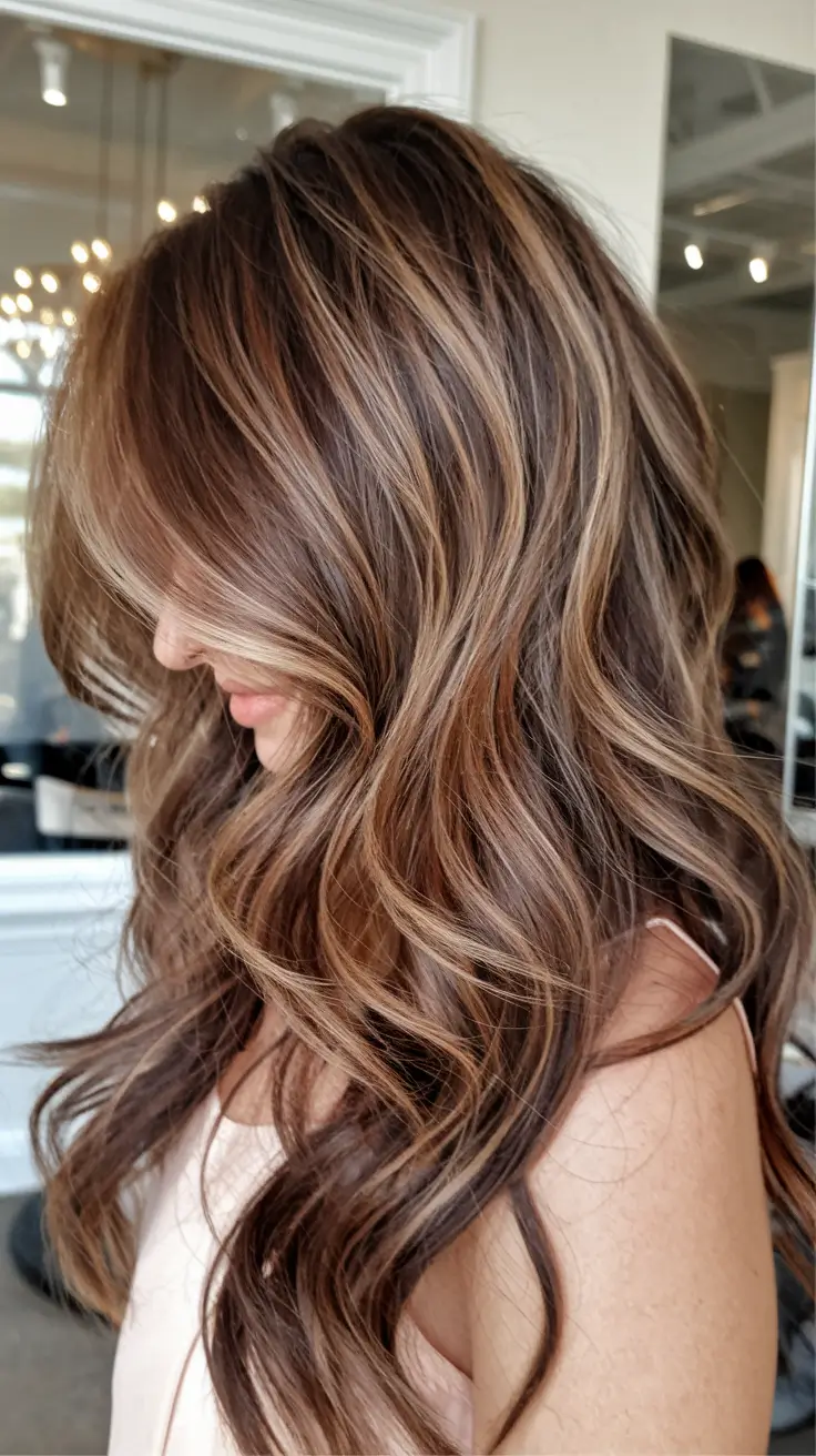 summer highlights ideas Honey Ribbon Curls on Warm Brunette