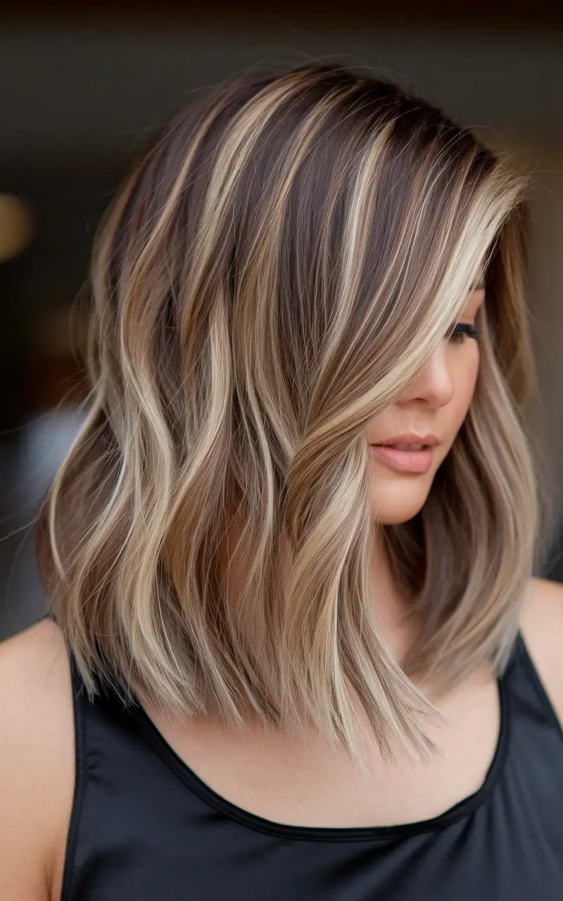 summer highlights ideas Layered Mocha Lob with Vanilla Pop