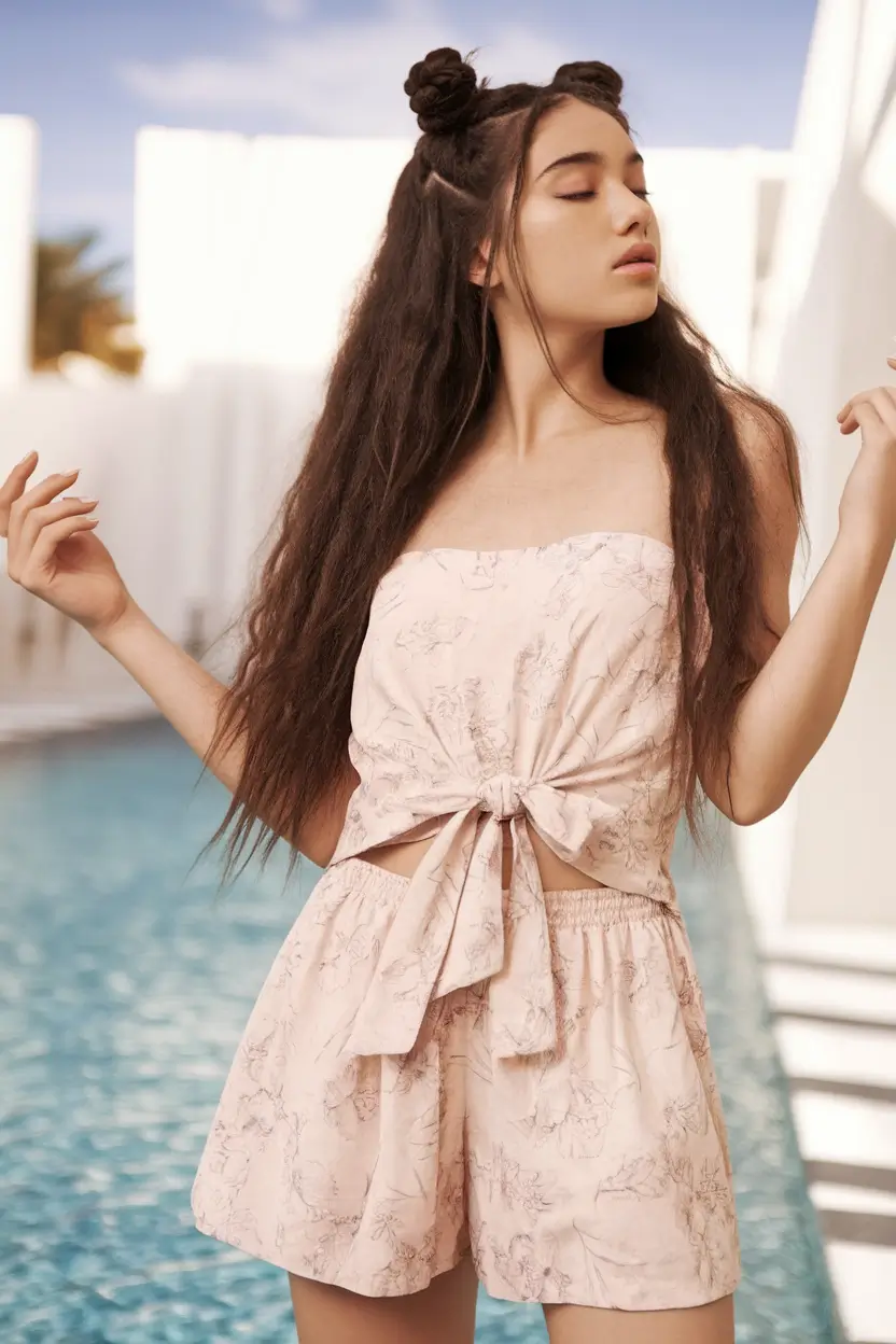 Stay Stylish: Swimming Hairstyles for Summer 2025 Space Buns with Texture Play
