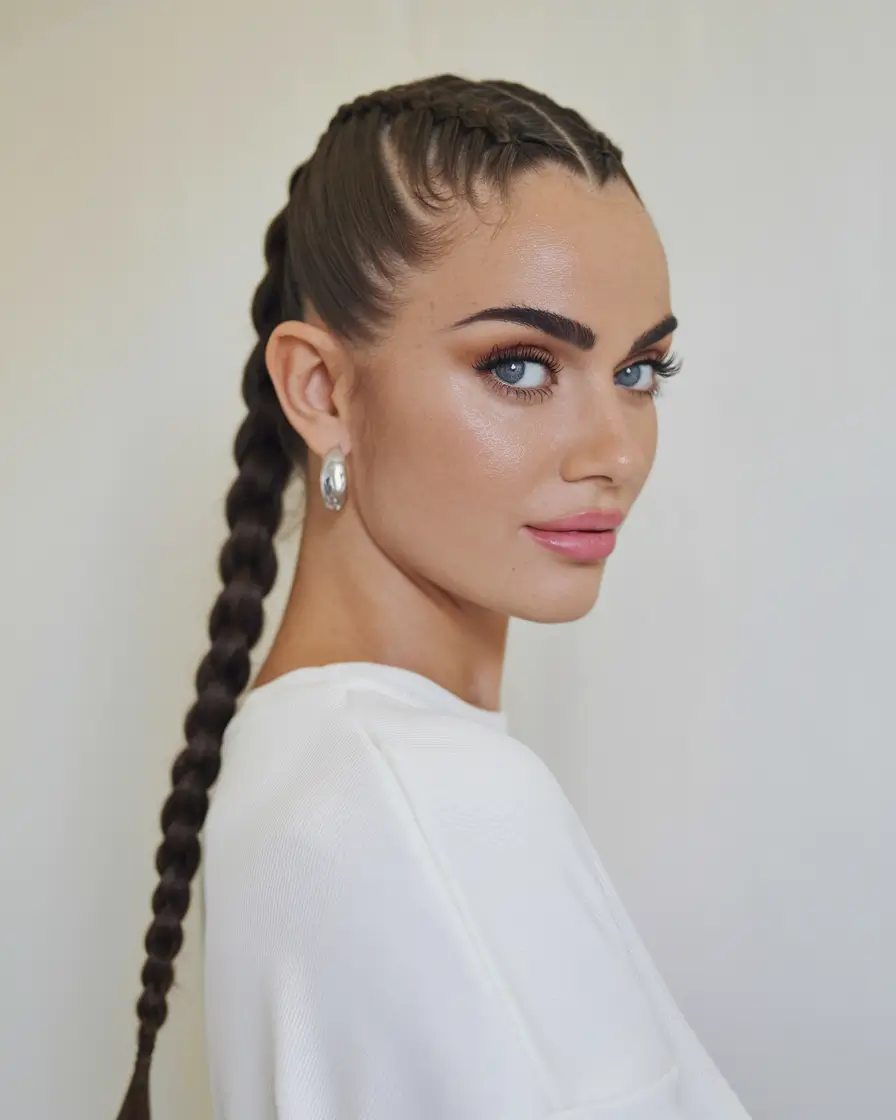 Stylish Summer Hairstyles for Medium Hair 2025 Snatched Cornrow Braids into Long Plait