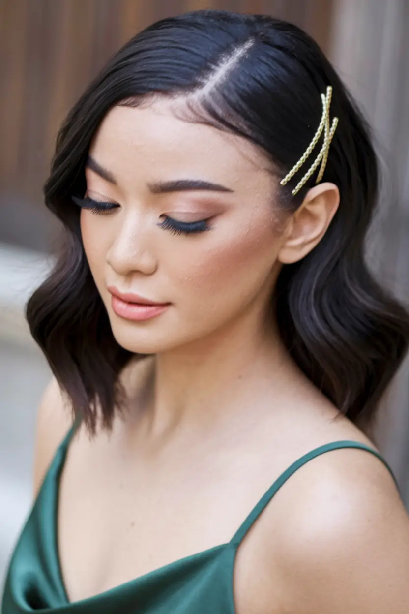 Stylish Summer Hairstyles for Medium Hair 2025 Vintage Waves with Gold Clip Glam