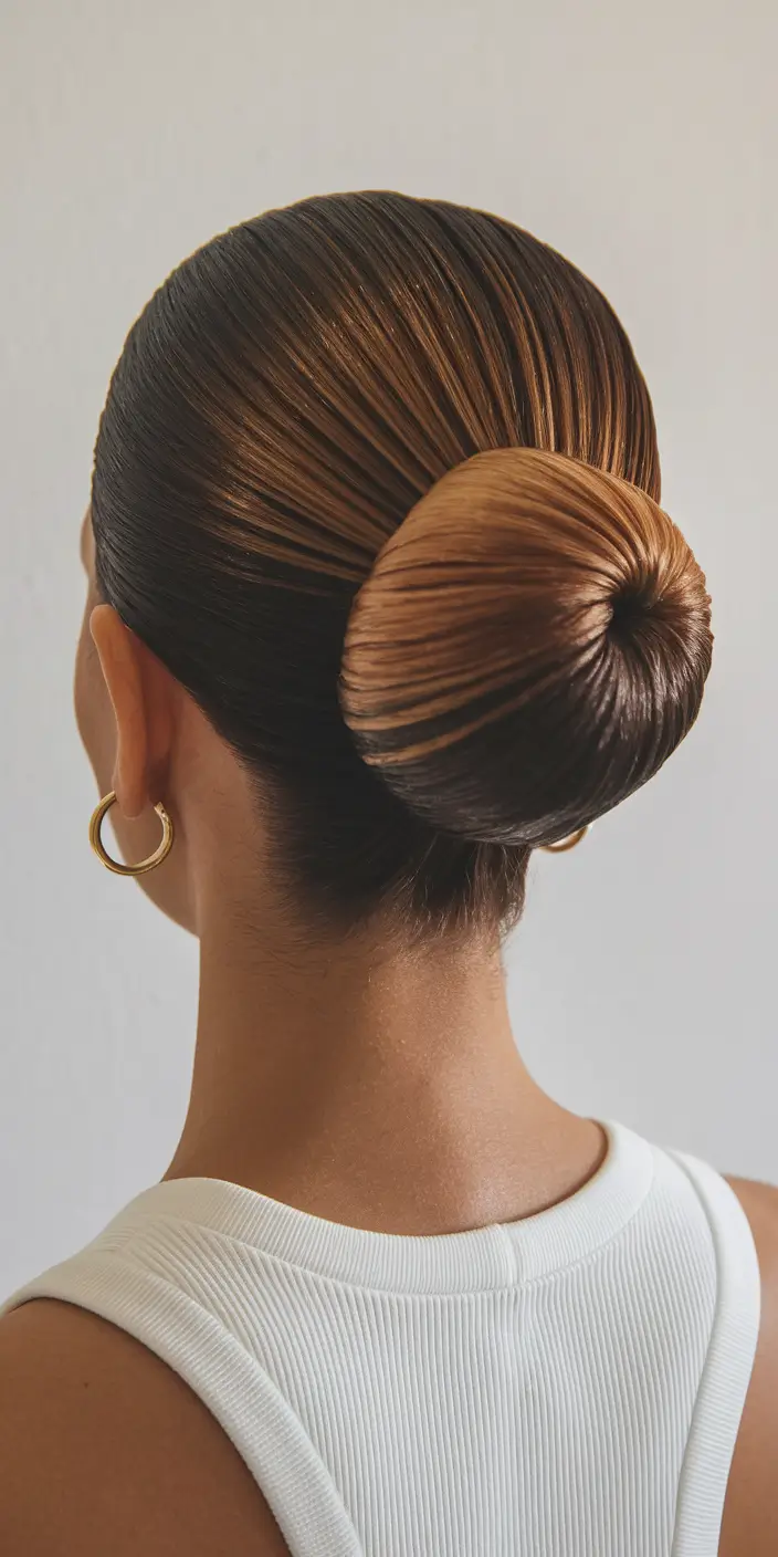 Stylish Summer Hairstyles for Medium Hair 2025 Sculpted Sleek Bun with Ombre Wrap
