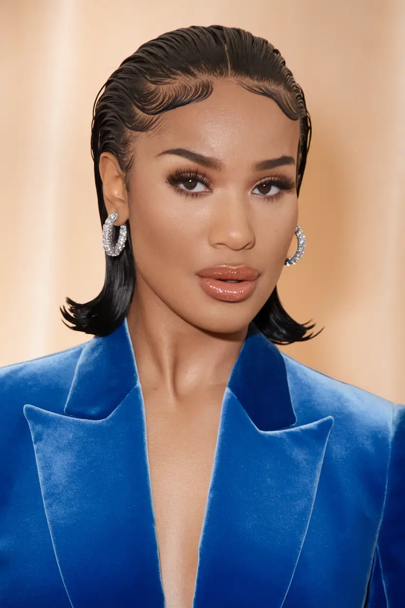 Stylish Summer Hairstyles for Medium Hair 2025 Wet-Look Bob with Edge Definition