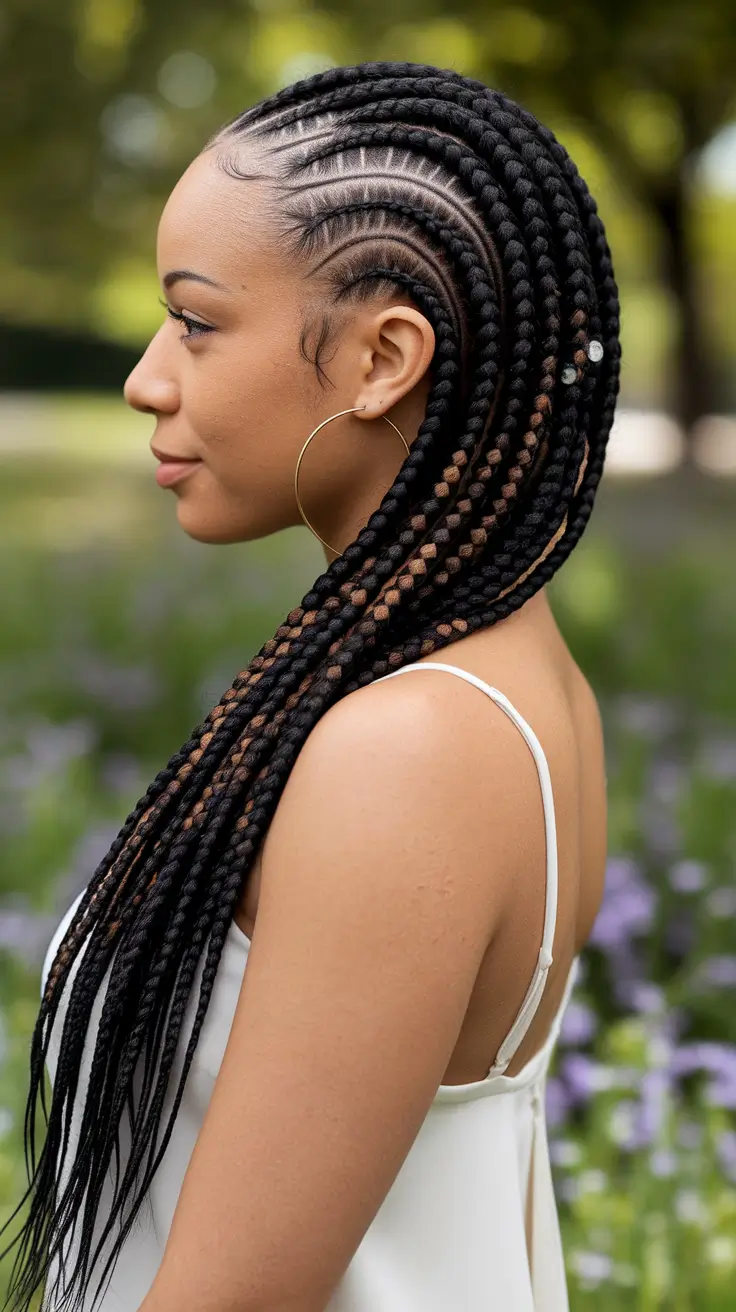 Summer 2025 Braids for Black Women Cornrow Side Sweep with Highlights