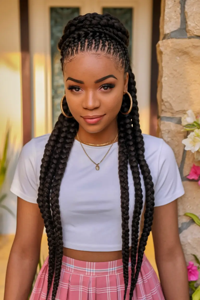 Summer 2025 Braids for Black Women High Crown Braided Pony
