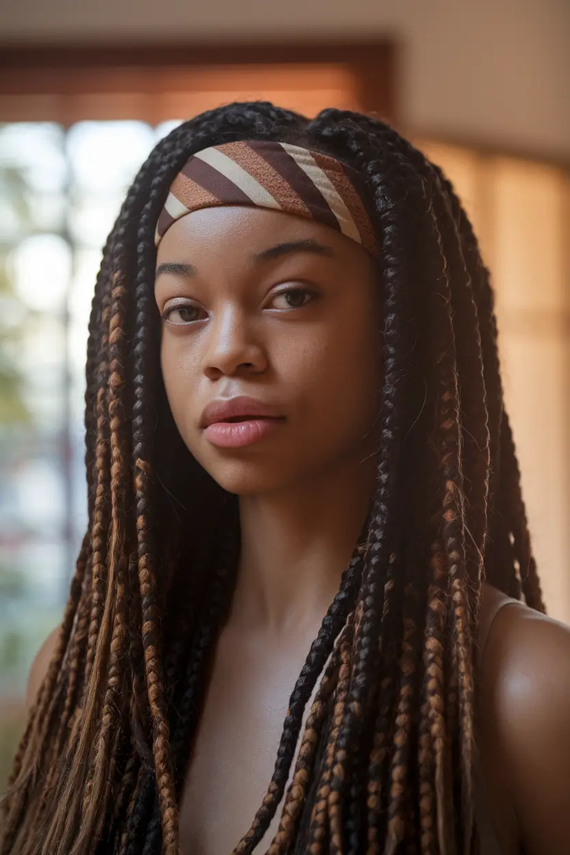 Summer 2025 Braids for Black Women Earthy Highlights with Headwrap Edge