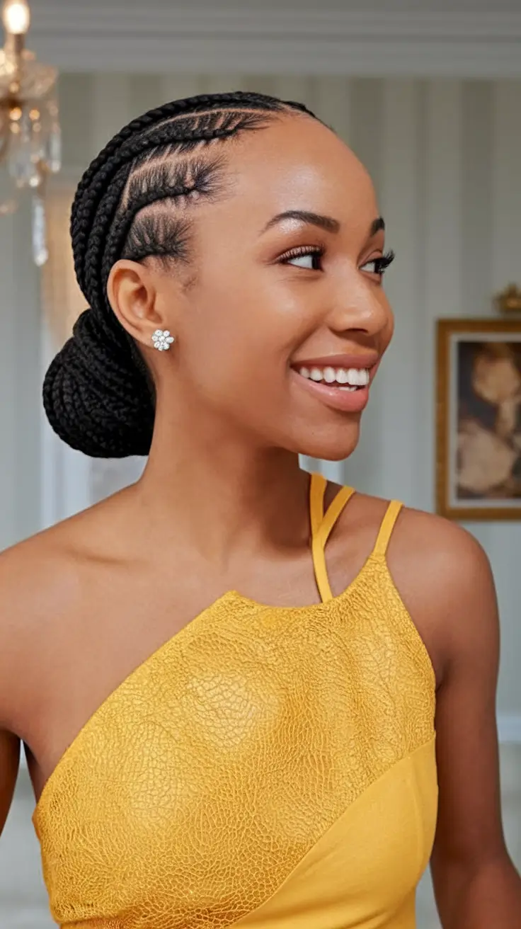 Summer 2025 Braids for Black Women Low Braided Bun with Formal Vibes