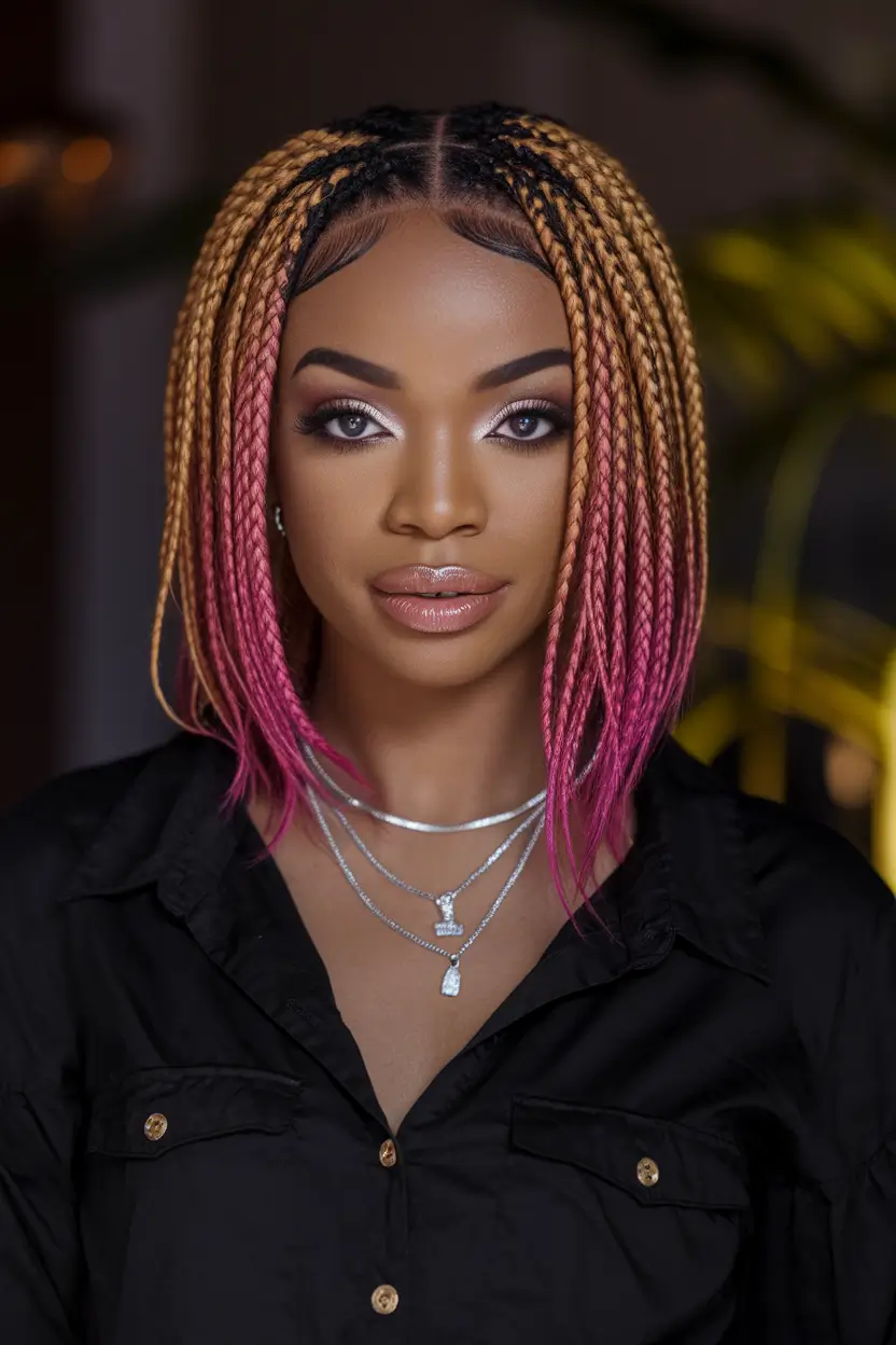Summer 2025 Braids for Black Women Two-Tone Pink Ombre Bob Braids