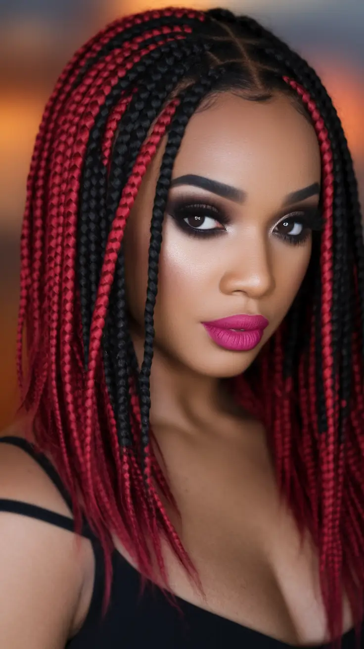 Summer 2025 Braids for Black Women Red Hot Shoulder-Length Braids
