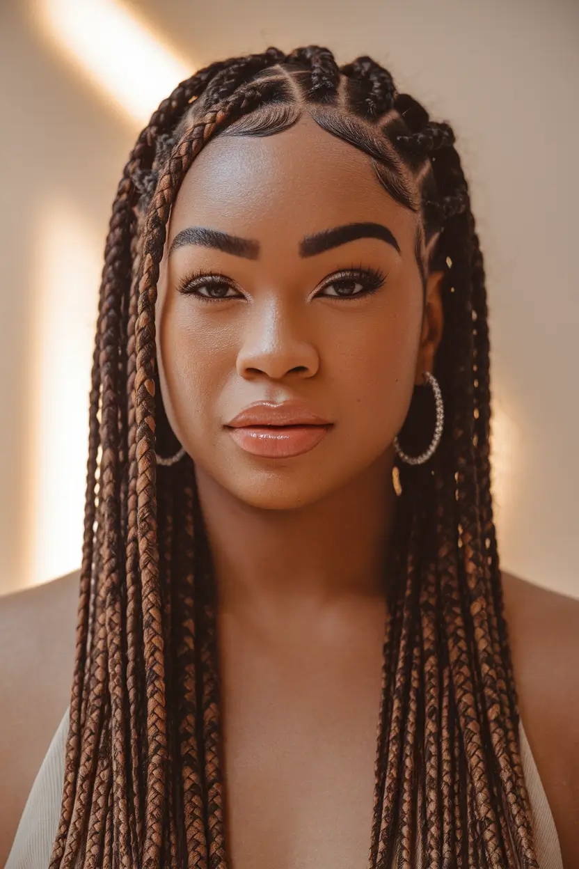 Summer 2025 Braids for Black Women Caramel-Tinted Knotless Braids