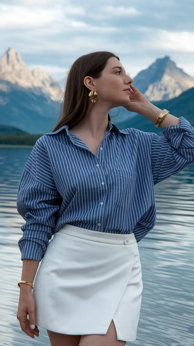 Summer Basic Outfit Ideas 2025 Structured Shirt and Skirt