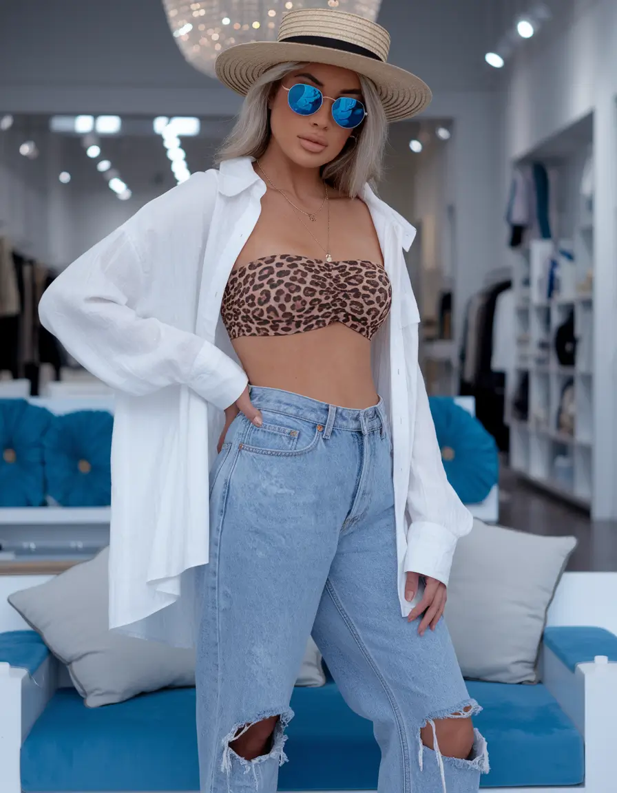 Summer Basic Outfit Ideas 2025 Statement Bikini Tops and Boyfriend Jeans