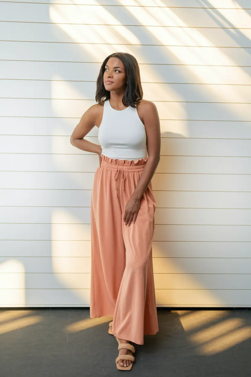 Summer Basic Outfit Ideas 2025 Laid-Back Peach with a Minimalist Touch