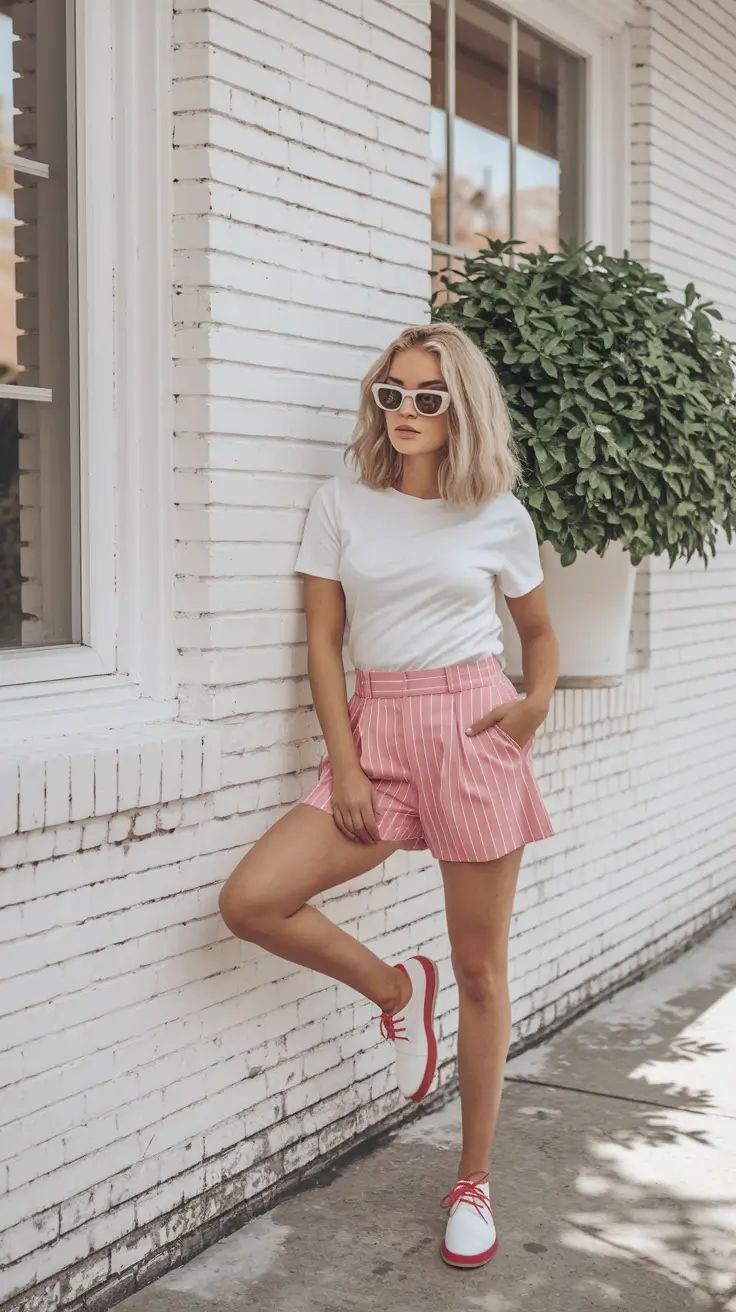 Summer Basic Outfit Ideas 2025 Retro Pink Stripes for a Flirty Finish