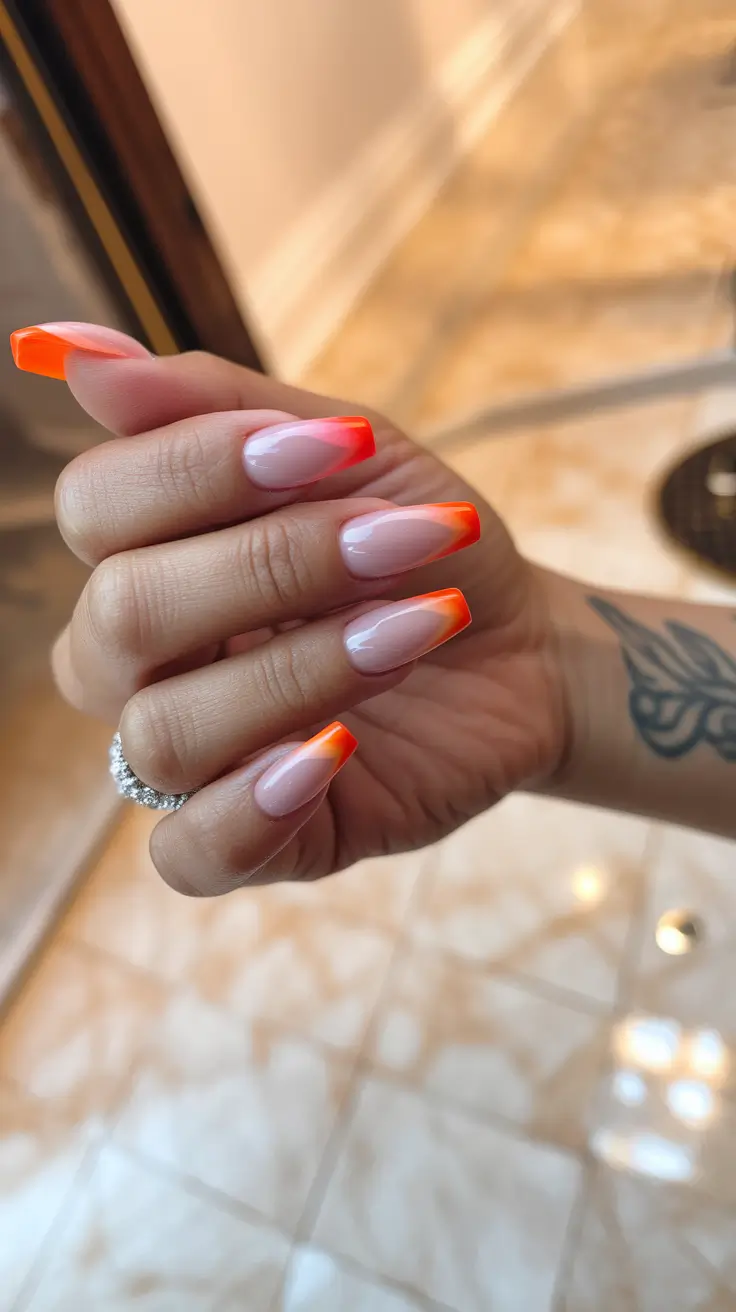 summer french nails ideas 2025 Neon Flame Fade