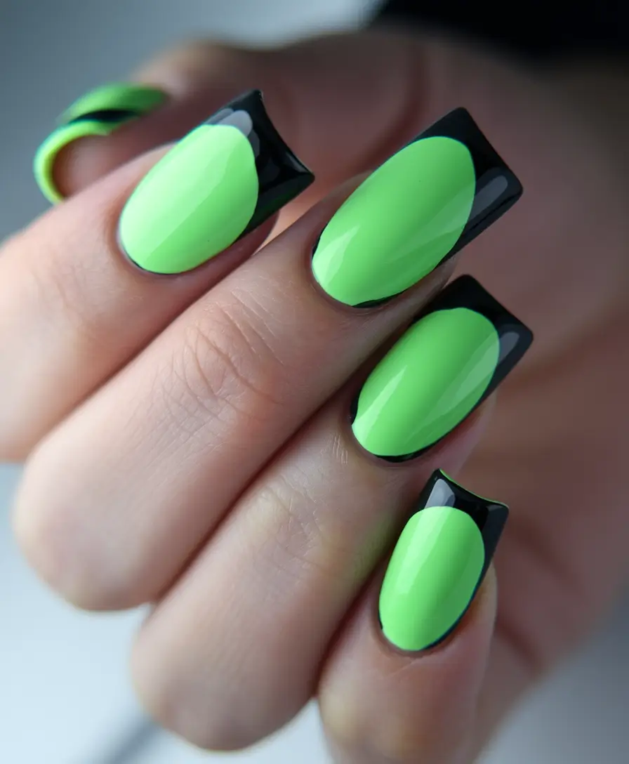 summer french nails ideas 2025 Alien Chic in Lime and Black