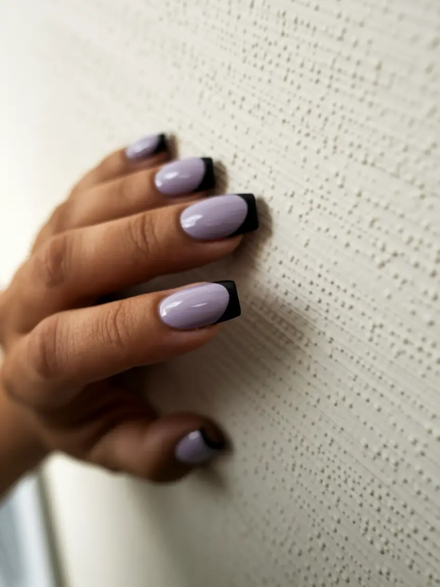 summer french nails ideas 2025 Violet & Black: Lavender Meets Edge