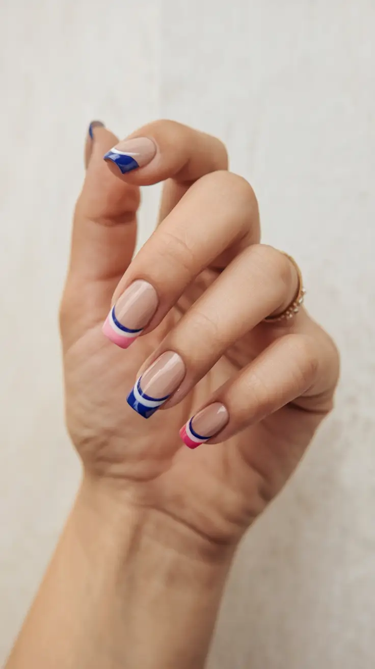 summer french nails ideas 2025 Pop Art Waves in Blue and Pink