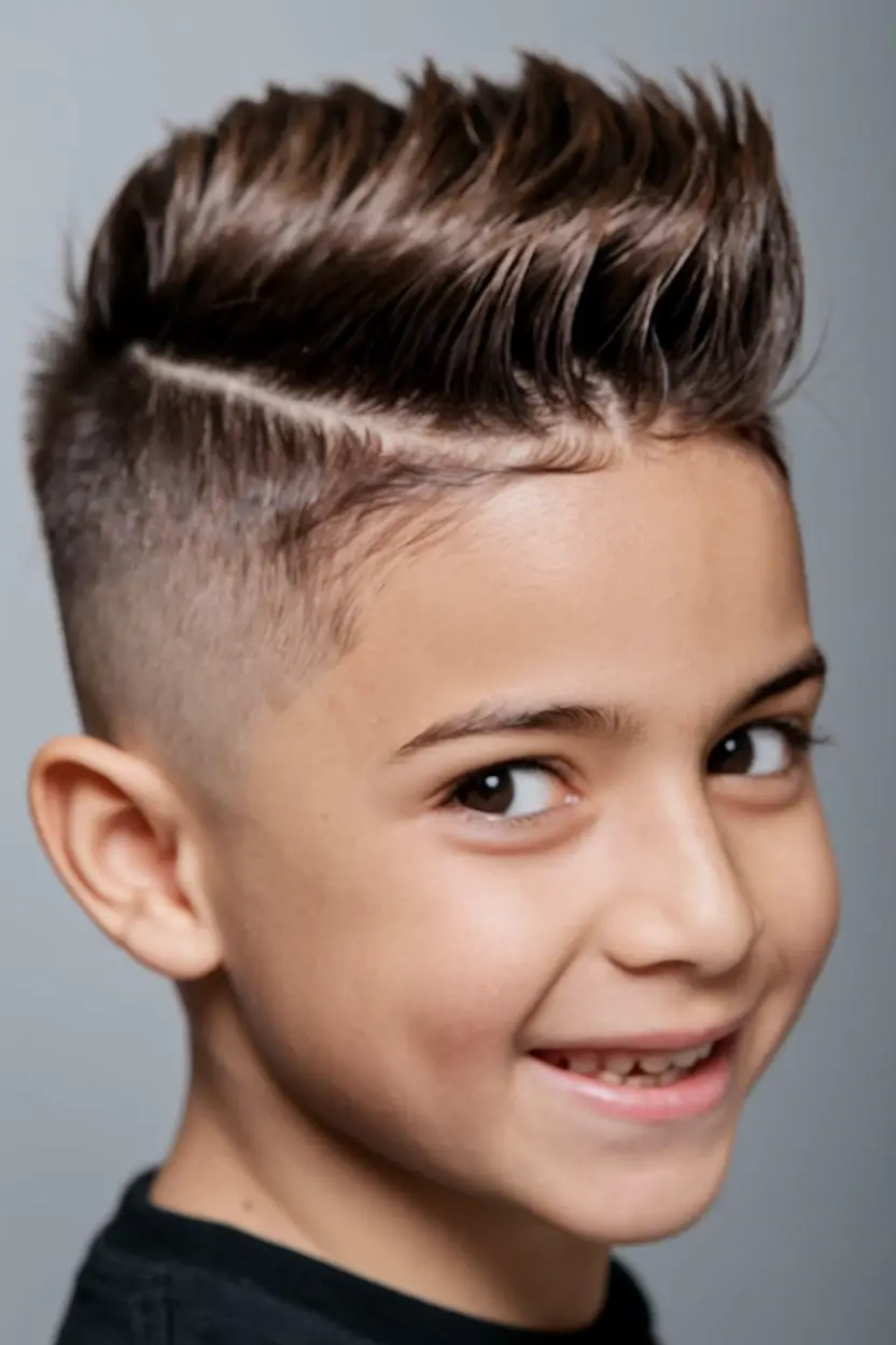 Trendy Boys Haircuts for Summer 2025 – Fresh Styles Faux Hawk Fade with Shaved Line