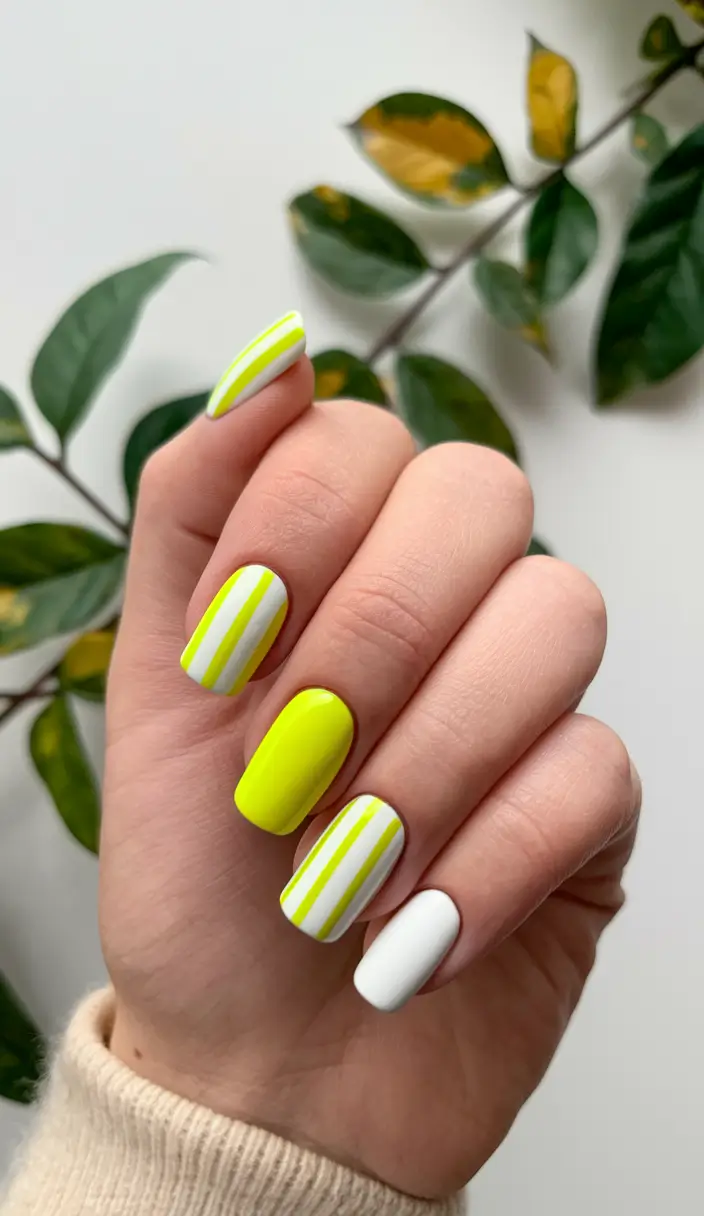 Tropical Vacation Nails for Summer 2025 Lemonade Stripe Breeze