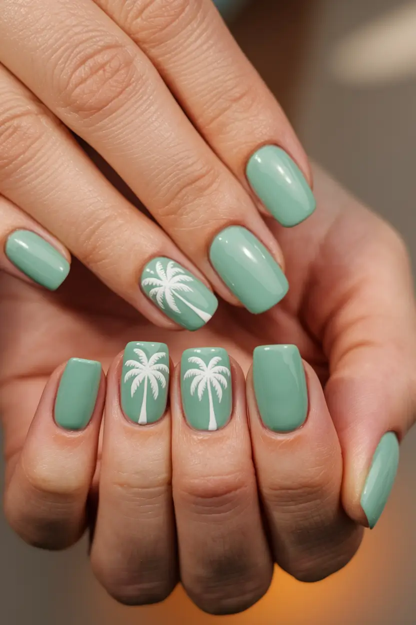 Tropical Vacation Nails for Summer 2025 Mint Palm Island